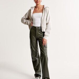 Vegan Leather Cargo 90s Relaxed Pant - Olive - 27R